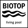 Logo der Firma Biotop. Schrift und Bild in Blau